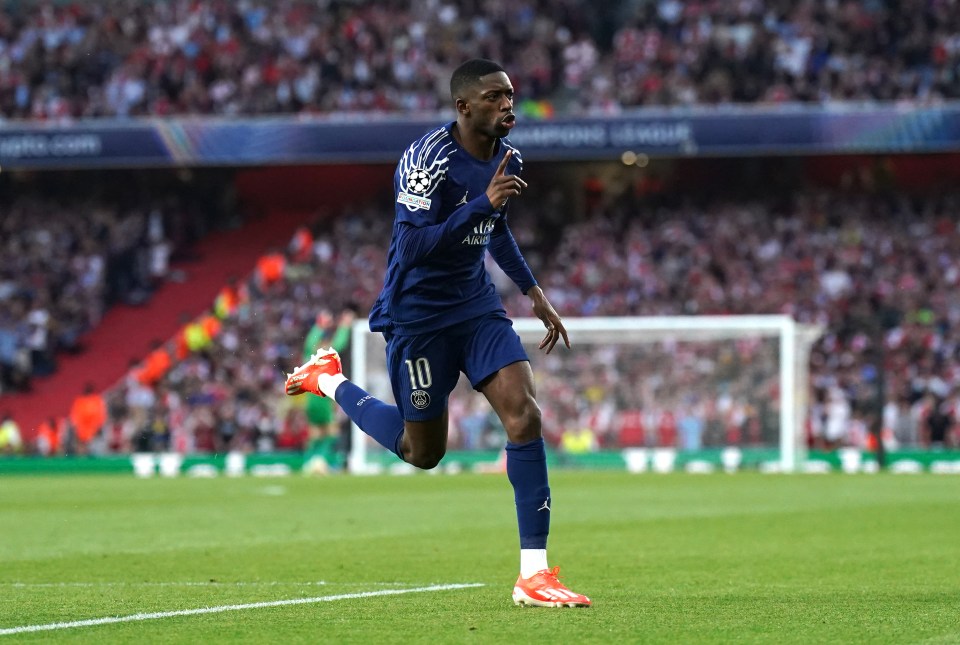Ousmane Dembele celebrating a goal.