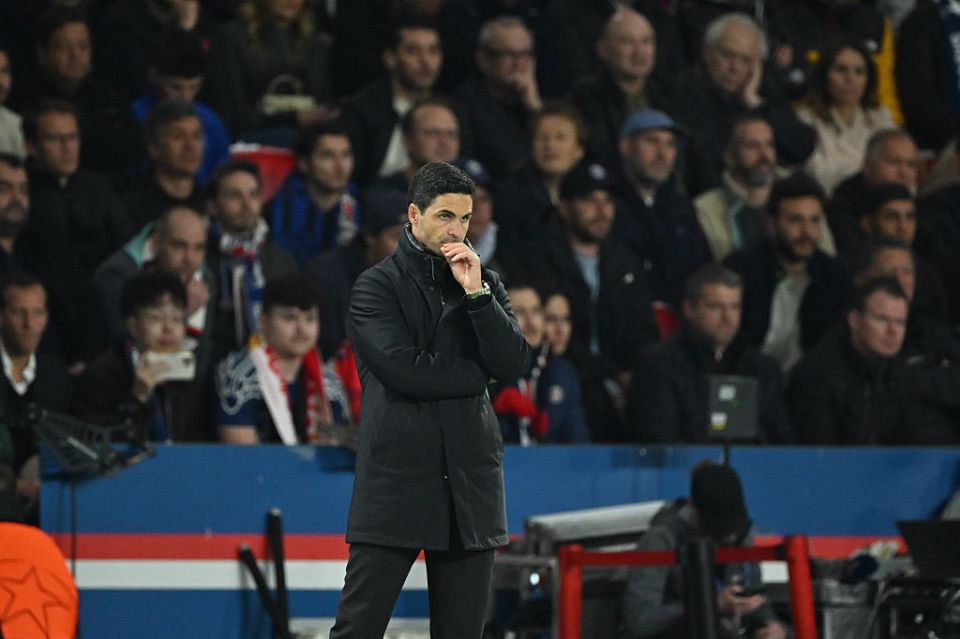 PARIS, FRANCE - MAY 7: Head coach of Arsenal Mikel Arteta follows the UEFA Champions League second leg semi-final match between PSG and Arsenal at Parc des Princes stadium in Paris, France on May 7, 2025. (Photo by Mustafa Yalcin/Anadolu via Getty Images)