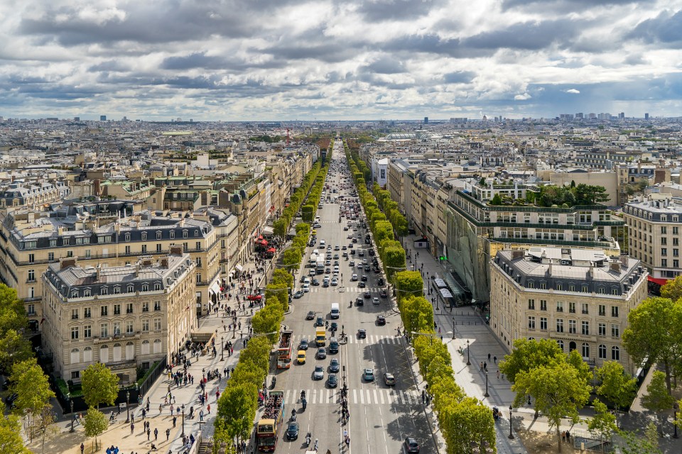 Aerial view of the Avenue des Champs-Élysées in Paris.