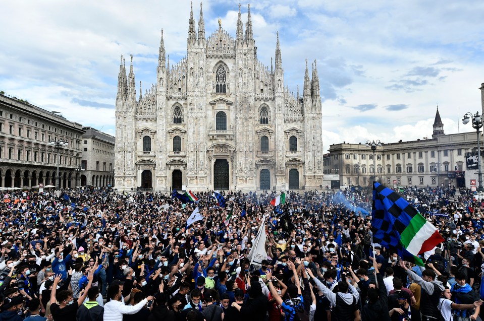 Inter Milan fans celebrating their Serie A victory in Milan.