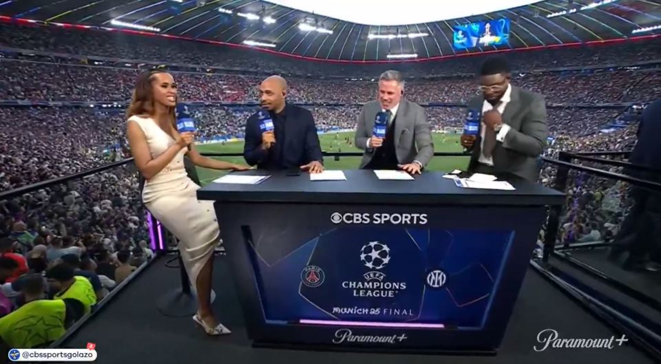 Kate Abdo, and three other sportscasters, at a Champions League Final broadcast.