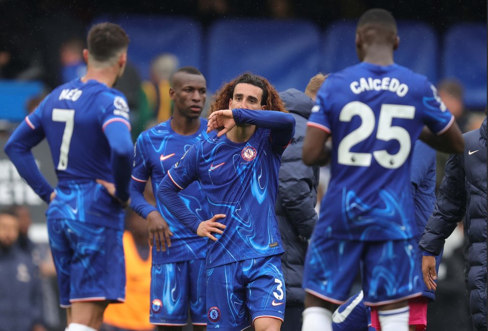 Chelsea soccer players looking dejected after a match.