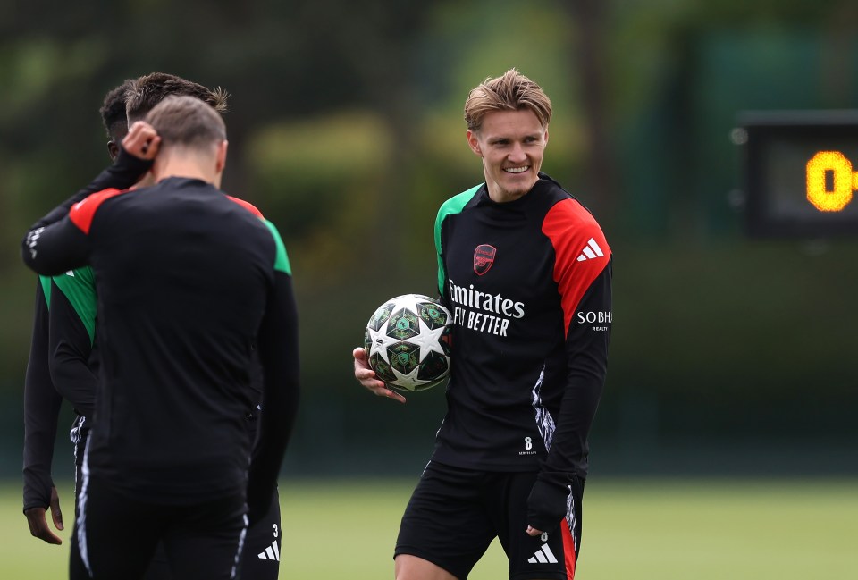 Martin Ødegaard of Arsenal during a training session.