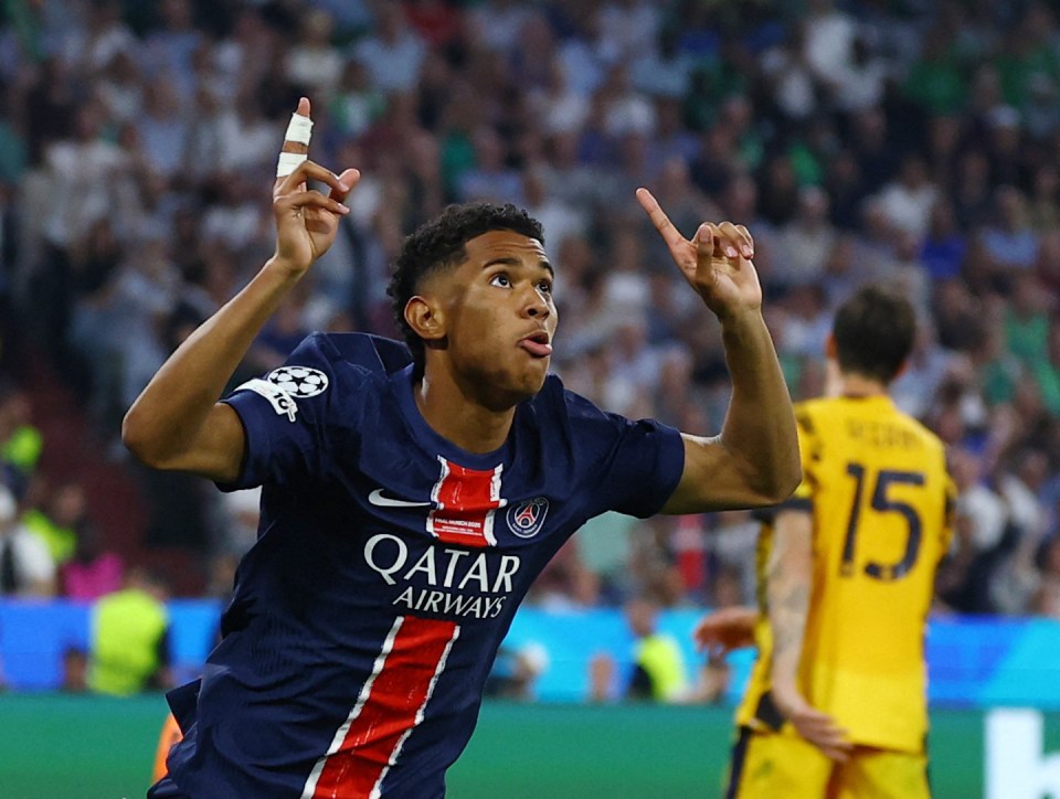Paris St Germain's Senny Mayulu celebrating a goal.