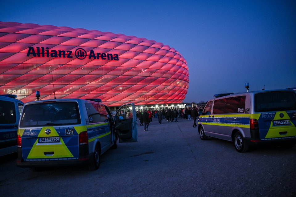 Police vans outside the Allianz Arena.