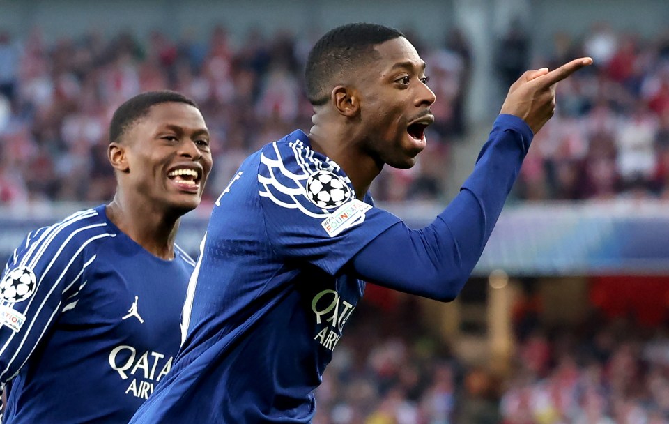 Ousmane Dembele of PSG celebrating a goal.