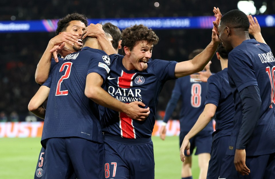 PSG players celebrating a goal.