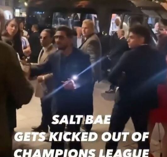 Moment Salt Bae is ushered away from venue as he responds to claims he was kicked out of PSG’s Champions League party
